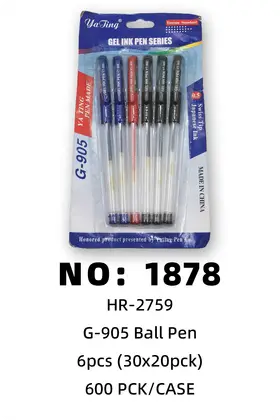 NO：1878 圆珠笔(黑3蓝2红1)6pcs(30*20pck) 600PCK/CASE