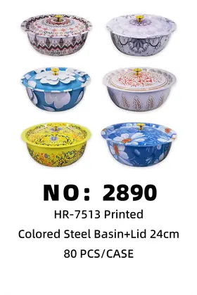 NO：2890 印花彩色铁盆加盖24cm 80PCS/CASE