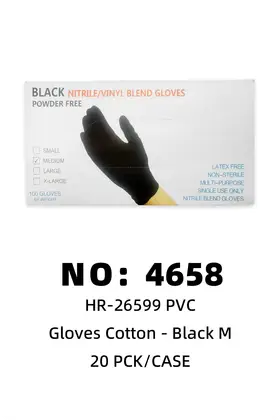 NO：4658 PVC一次性手套黑M 20PCK/CASE