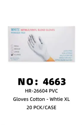 NO：4663 PVC一次性手套白XL  20PCK/CASE