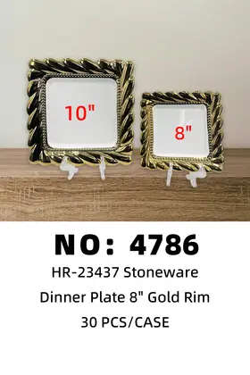 NO：4786 8寸正方凤尾单金盘 陶瓷盘  30PCS/CASE