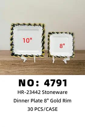 NO：4791 8寸正方凤尾单金盘 陶瓷盘  30PCS/CASE
