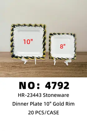 NO：4792 10寸正方凤尾单金盘 陶瓷盘  20PCS/CASE