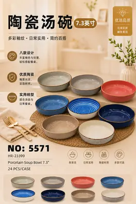 NO：5571 7.3寸直口碗 陶瓷碗 24PCS/CASE