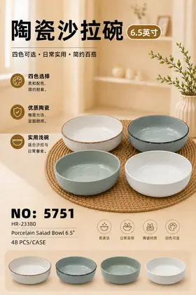 NO：5751 6.5寸直口碗 陶瓷碗 48PCS/CASE