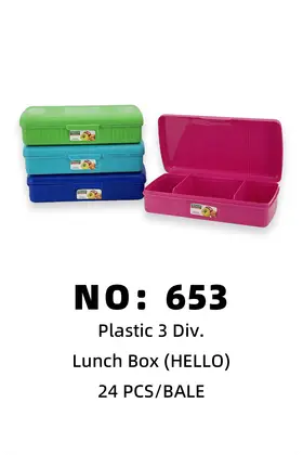 NO：653 HELLO塑料三格饭盒 24PCS/BALE